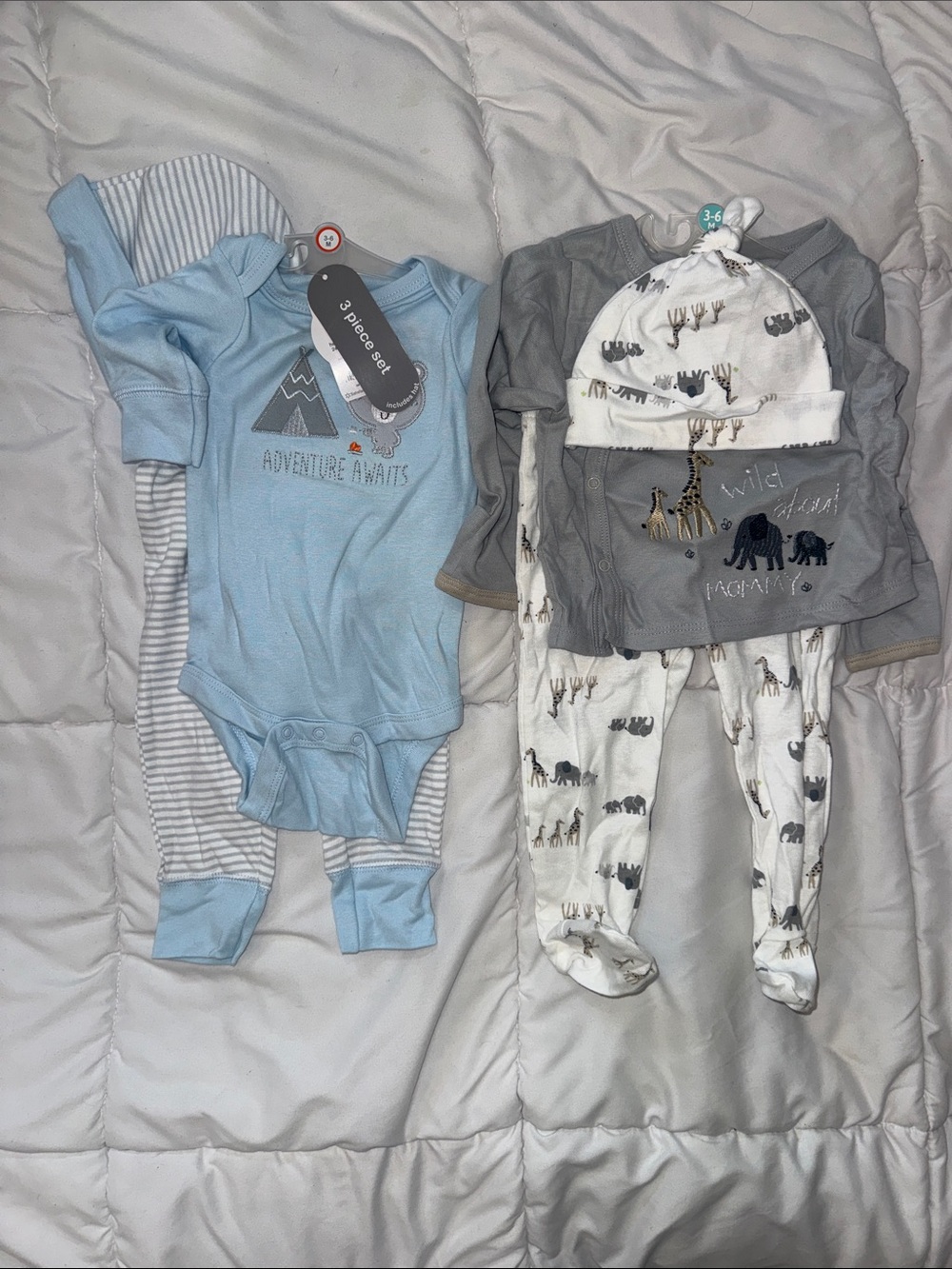 Baby Three-Piece Sets - Adventure Awaits & Gray Safari Print